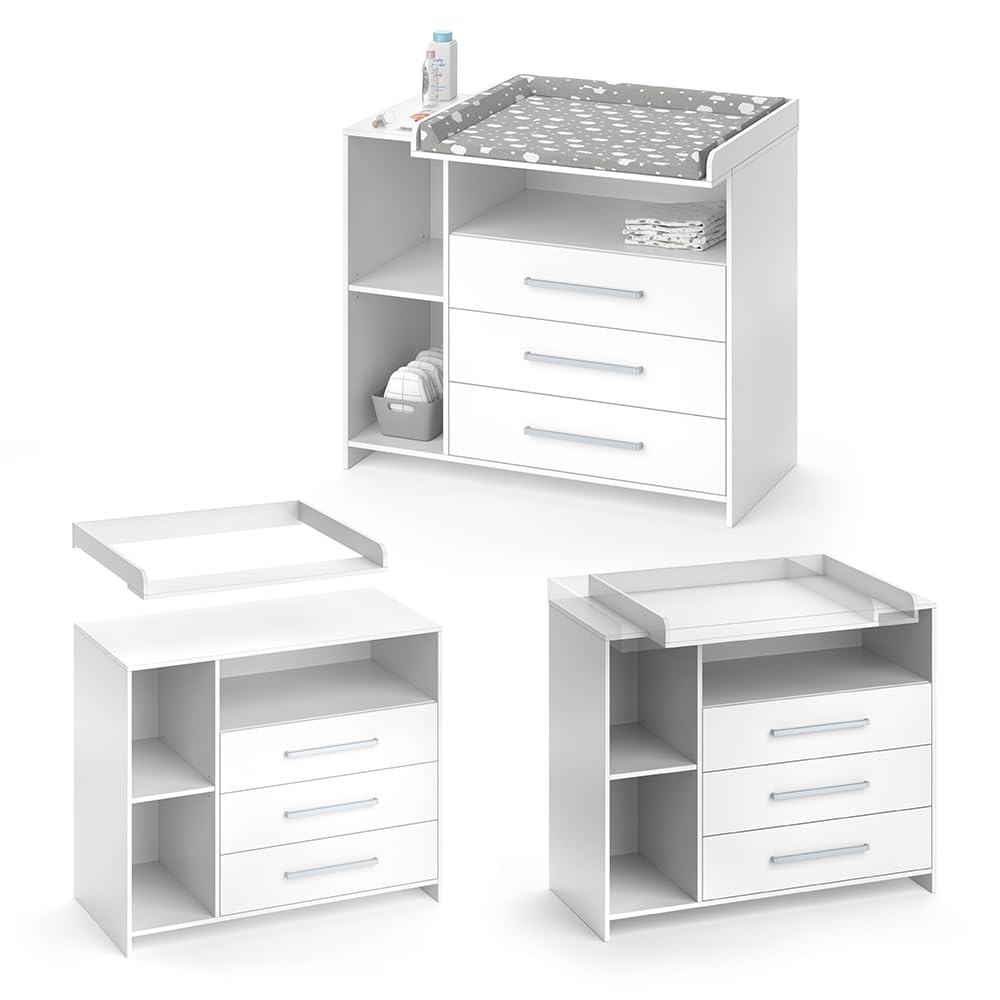 Vicco Cómoda Cambiador Oskar, Blanco, 113 x 100 cm con cajones, Convertible en cómoda Normal Tras retirar el Cambiador