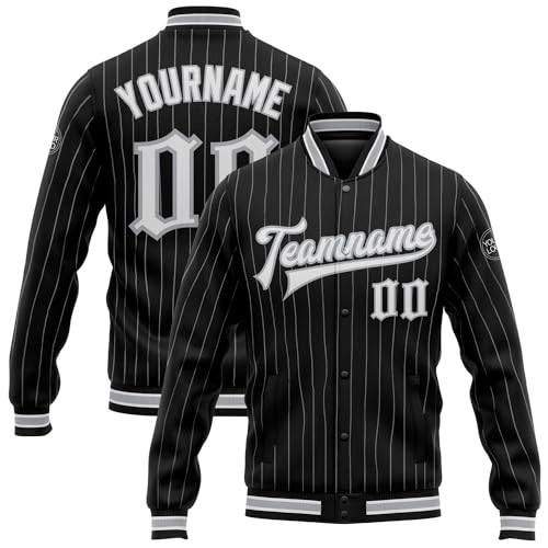 Custom Varsity Jacket, Black Varsity Jacket, Custom Letterman Jacket, Custom Black Gray Pinstripe Teal