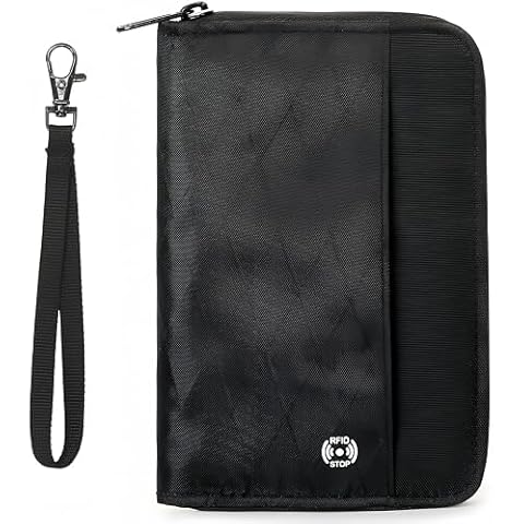 wigmoa RFID Blocking Wallet Travel Pouch Passport Holder Slim Passport Pouch Passport Bag for Men/Women, Hidden Pouch for Cash, Credit Cards Waterproof Travel Wallet. G1-2 (Black) Cover