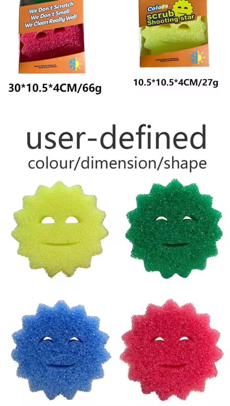 Image of Scrub Smiley Face Sponges - Non-Scratch Dual-Texture Scrubbers for Dishes, Kitchen, and Bathroom - Fun Smiling Design, (3-Pack)