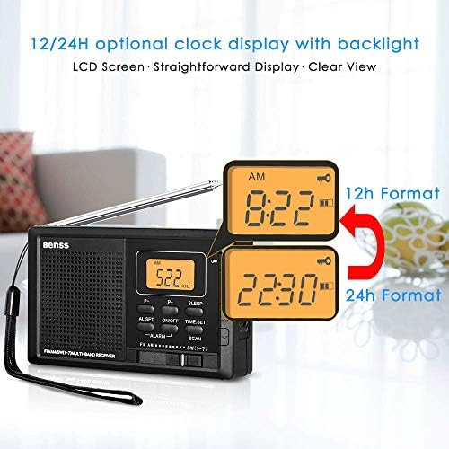 Portable Radio Pocket Radio Small AM FM SW Digital Radio Pocket Transistor Stereo Radio with Built-in Speakers Digital Alarm Clock and Sleep Timer, Battery Operated