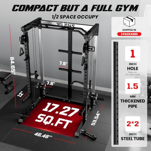 Image of JELENS C21 Power Cage, 2000LBS Multi-Function Power Rack with Independent Dual Pulley System, All-in-One Squat Rack for Cable Crossover, Home Gym Workout Machine