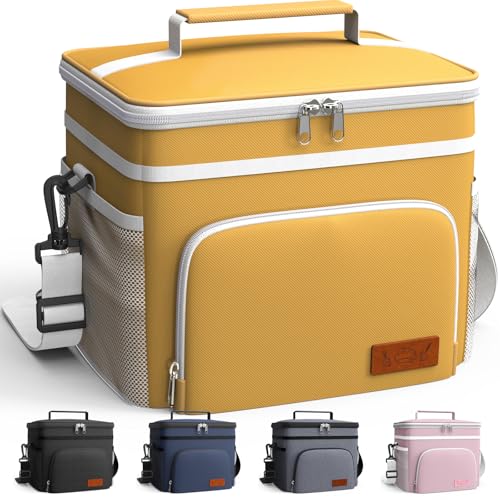 HOTOR Insulated Lunch Box for Men & Women - Leak-Proof Cooler Lunch Bag with 4 Pockets, Adjustable Strap, Ideal for Work, Picnic, Travel - Medium, Yellow, 10.2