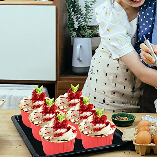 Large Cupcake Liners Baking Cups 50 Pack,Lnyzqus 5.5 Oz Foil Muffin Cups Muffin Tins,Disposable Ramekins Tins With Lids And Spoons,Cupcake Wrappers Holders For Wedding Bakery-Red In Gold #TOP1