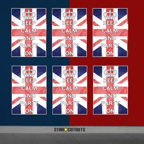 Star Cutouts RD081 Keep Calm & Party On Posters, 6 Pack Cardboard Cut Out Height 44cm, Ideal for British Theme Parties - Image 2