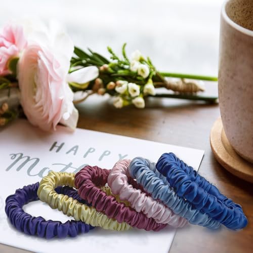 Image of VLOMOT 6 Pcs Set 100% Pure Mulberry Silk Hair Scrunchies Hair Ties with 6 Chic Colors Everyday Skinny Scrunchies Silk Ponytail Holders Hair Care No Damage (Pastel)