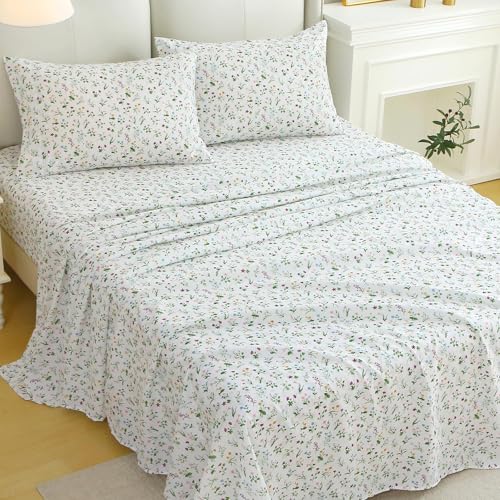 Image of MUXHOMO Full Size 4 Piece Sheet Set, Soft Breathable Bed Sheet Set for Bedroom with Deep Pocket Up to 16 inch, Wrinkle-Free & Cooling Bedding for Oeko-TEX Certified - Wildflower Green
