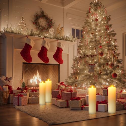 Image of 14 inch x 4 inch Large Outdoor Candles, Waterproof Flickering LED Flameless Candles with Timer, Battery Operated Candles with Remote Control Realistic Fake Pillar for Patio Porch Lanterns, Ivory 2 Pack