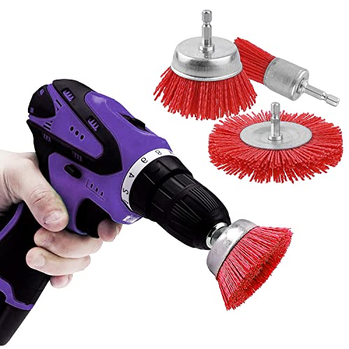 9 Stück Schleifaufsatz für Bohrmaschine, Nylonbürste mit 1/4 Zoll Sechskantschaft, Topfbürsten Schleifdraht, Schleifbürstenset für Bohrmaschine zum Entfernen von Rost/Korrosion/Farbe (Nylonbürste)