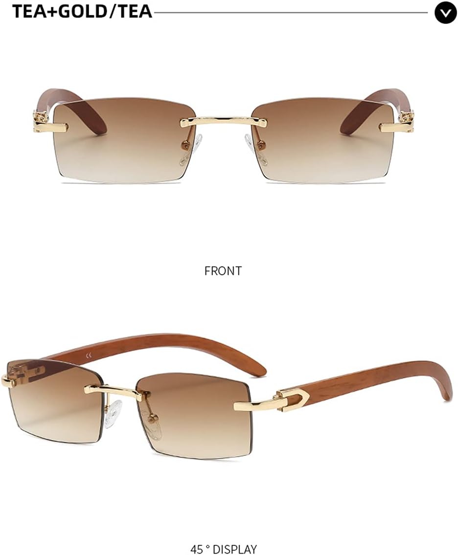 Heptagram Rectangle Fashion Rimless Sunglasses for Women Men Gangster 90s Frameless Shades Retro Vintage Trendy Eyewear - Image 3