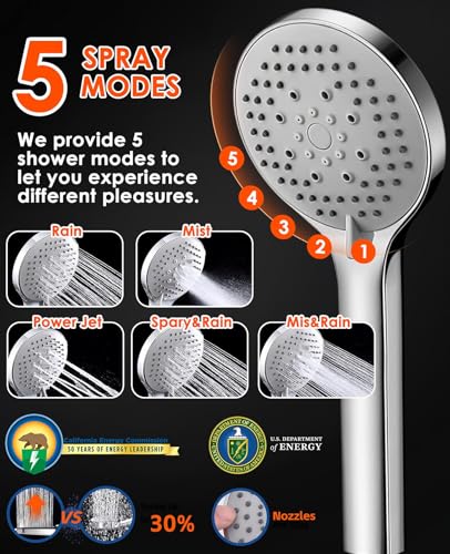 Image of 10 Inch Rainfall Shower Head with Handheld Combo and Extension Arm | Large rainfall shower head set with handheld sprayer, 11 inch adjustable arm, 59 inch hose, standard 1 /2 inch wall connection
