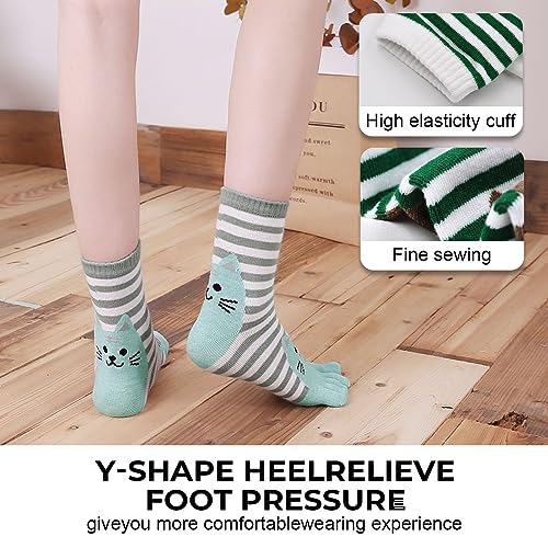 Image of CaiDieNu Women's Animal Toe Socks - Cotton Five Finger Colorful Funny Casual Crew Socks for Ladies