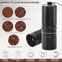 Manuelle Kaffeemühle mit 60 einstellbaren Stufen, geradem Griff für French Press, Filterkaffee und Espresso, Edelstahl-Kegelmahlwerk mit konstant bleibender Mahlleistung, 28g Füllmenge – Ansicht 4