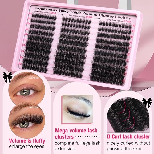 Image of Fluffy Lash Clusters 100-150-200D Volume Eyelash Clusters 10-16mm Wispy Individual Lashes D Curl Cluster Eyelash Extensions 300pcs DIY Lash Extensions(D Curl 300pcs)