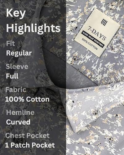 Image of 7-DAYS Men's Premium Formal Printed Shirt - 100% Cotton, Regular Fit, Full Sleeves, with Pocket - Stylish for Special Occasions.