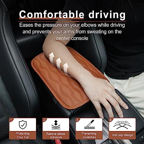 Image of Amiss Car Center Console Cover, Upgraded Leather Car Armrest Cushion, Universal Waterproof Cushion Pad, Non-Slip Car Interior Accessories, Fits Most Sedans SUVs Trucks (Brown)
