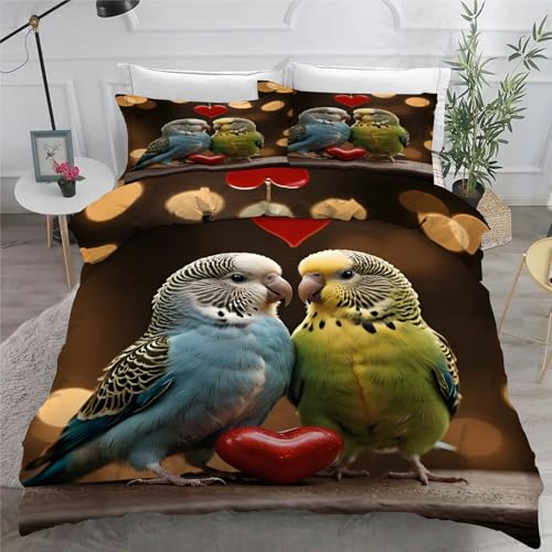 Ensemble de literie 3 pièces oiseau d'amour en microfibre durable avec zip