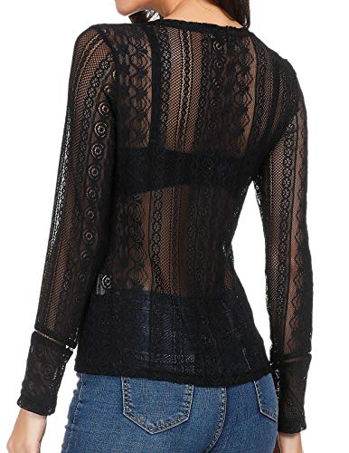 Women's Mesh Tops Long Sleeve Sheer Blouse Sexy Shirt Clubwear Black XXL
