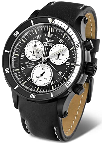 VOSTOK Europe - Anchar k- 162 Chrono tritio 5104184 Herren-Quarz-Armbanduhr mit Silikonarmband und Leder