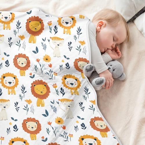 Image of Baby Swaddle Blanket for Baby Boy and Girl Soft Security Bed and Play Blanket for Nursery /Strolleoddler Bed /Car seat 30X40in Cartoon Sweet Lion White