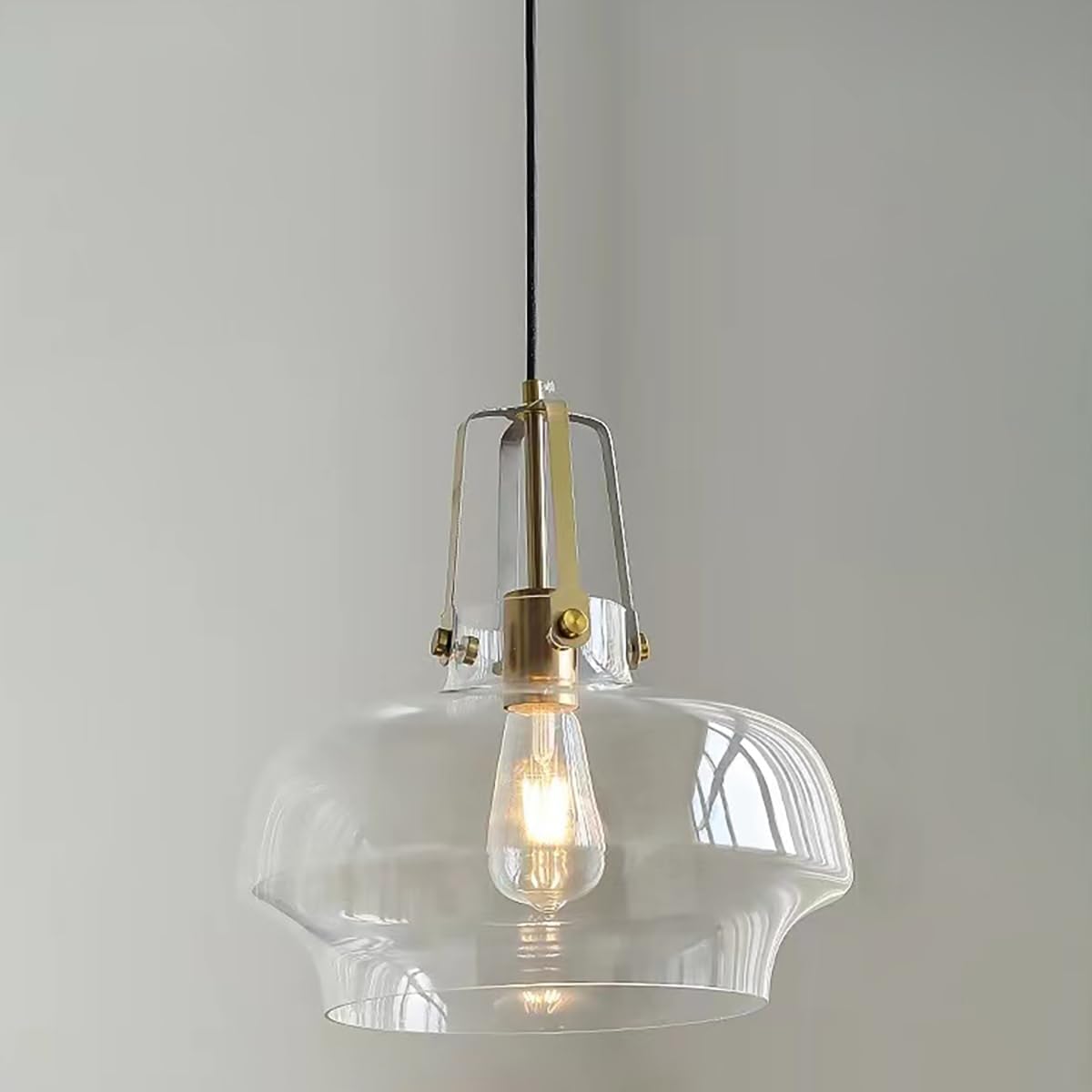 Large Glass Pendant Light Industrial Modern Pendant Lights Fixtures with Amber Hand Blown Glass Lamp Shade Gold 1-Light Dining Room Kitchen Island Drop Ceiling Hanging Lighting (Amber)