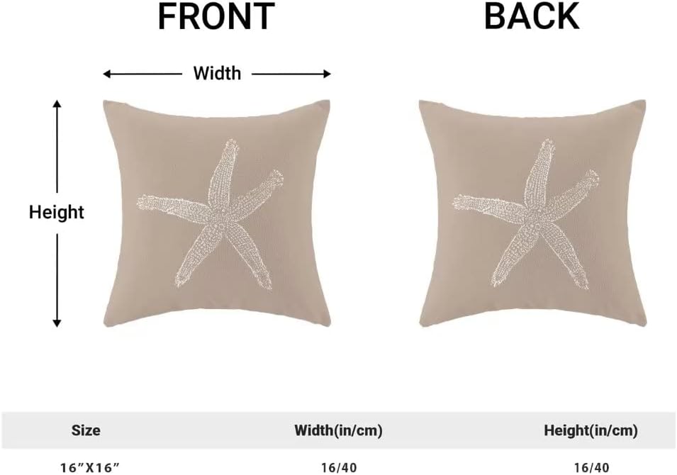 AEIOAE Coastal Pillow Covers 16X16 Inch Set of 2, Brown Tan Starfish Throw Pillow Covers Beach Pillowcase Linen Nautical Decor for Indoor Outdoor Home Sofa Bedroom Living Room - Image 4