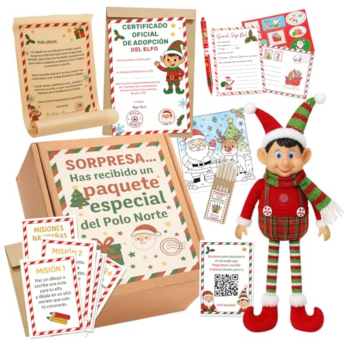 Strilux® Pack Elfo Navidad – Juego Navideño Infantil con Elfo Adoptado | Actividades, Certificado, Carta Mágica y 24 Misiones | Decoración Original para Navidad y Tradición Familiar del Elfo