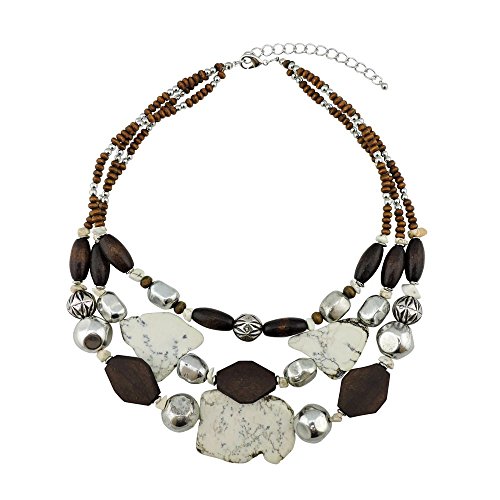 Bocar 3 Layer Turquoise Wood Beaded Statement Chunky Necklace Multi Strands Handmade Collar Jewelry for Women Gifts(NK-10124-white)