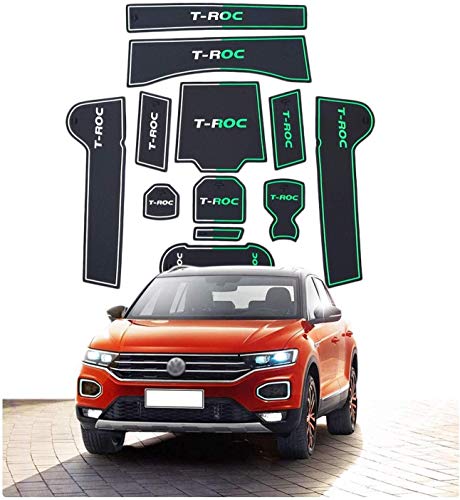 Puerta interior del cojín de la ranura, la puerta de la nuez del coche del cojín anti deslizamiento Compatible con Volkswagen VW T-ROC SUV 2017-2019 Coche taza de agua interior Mats Caja de almacenami