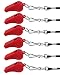 yueton Plastic Coach Whistles with Lanyard, Pack of 6 (Red)