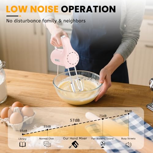 Image of Lord Eagle 5-Speed Small Hand Mixer Electric, 300W Compact Portable, Pink