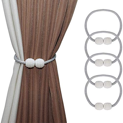 Nv Wang Abrazaderas Magnética para Cortinas,Hebilla de Cortina 4 Piezas Cuentas de Perlas de Imitación Elegante Soporte de Cortina Magnéticas para Decoración de Familia Oficina,Gris