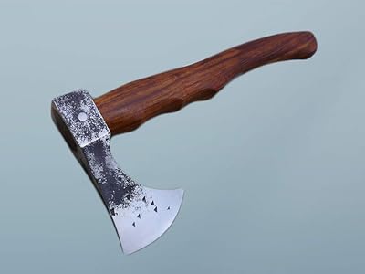 High carbon steel tomahawk Axe Bearded hiking battle axe 15 Inches long with Rose wood round handle, thick cow hide leather sheath