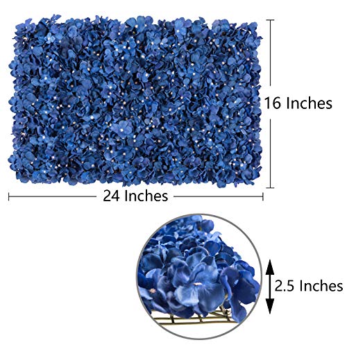 Flower Wall Panel Set, U'artliens Artificial Wall Flower Backdrop 24X16 Inch 3D Silk Hydrangea Rose Floral Panel For Photo Background Home Party Wedding Backdrop Decoration(2Pcs, Royal Blue) #TOP2