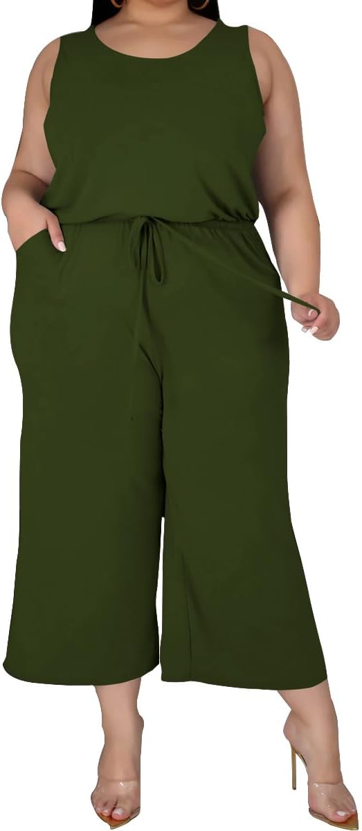 TOPSRANI Womens Plus Size 2 Piece Outfits Sweatsuits Casual Tracksuit Sleeveless Baggy Wide Leg Long Crop Pants Sets