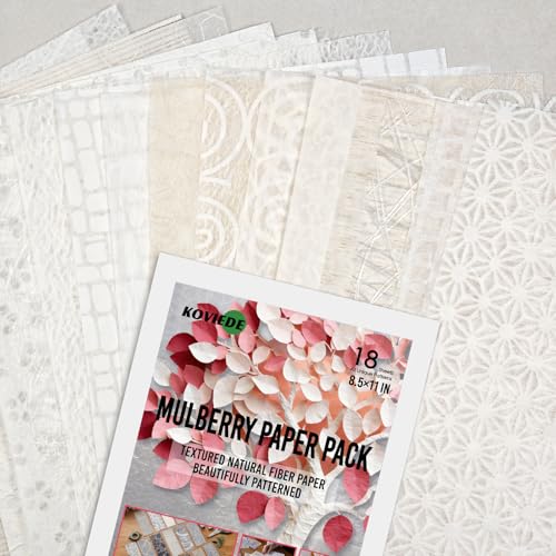 KOVIEDE 18 Sheets 8.511 in Mulberry Paper Sheets Letter Size Printable & Paintable Embossed Paper Collage Art Journaling Card Making Scrapbooking & DIY Embossed Cardstock