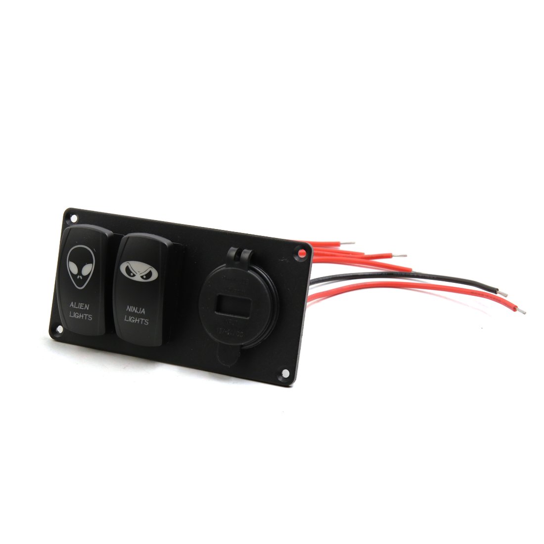 Ruilogod Negro 5 Pin Panel de interruptor de automóvil Panel W Tipo Círculo Doble USB DC12-24V