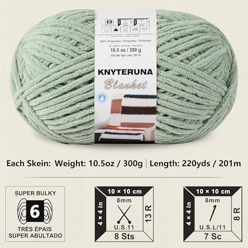 Image of #6 Super Bulky Blanket Yarn for Crocheting - 4 Skeins(Each 10.5oz /300g, 220yds /201m), Chunky Chenille Thick Plush Big Soft Yarn for Crocheting Knitting Blankets, Sage Green