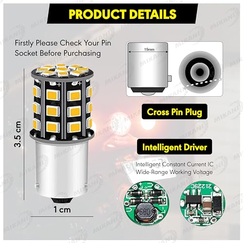Image of OBEROI'S TRADERS Super Bright Universal 360 Reflecting LED Indicator Bulbs Set of 4 Indicator Light For Bikes And Cars (Cross Pin) Orange