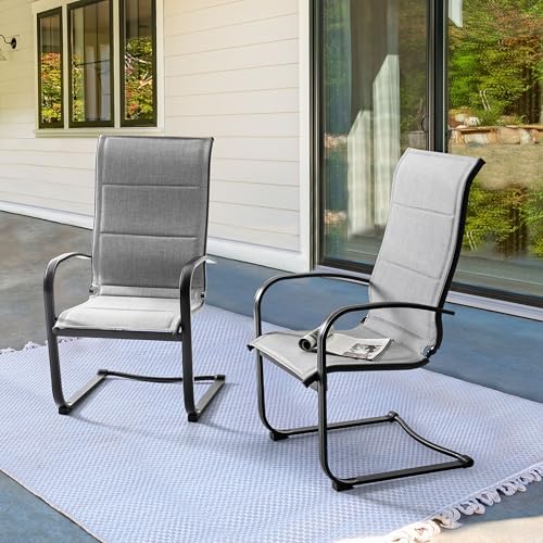 Image of NUU GARDEN Patio Dining Chairs Set of 2, All Weather Outdoor Padded Textilene Patio Chairs, Breathable Spring Motion Textile High Back Outdoor Dining Chairs for Backyard, Lawn, Deck, Gray