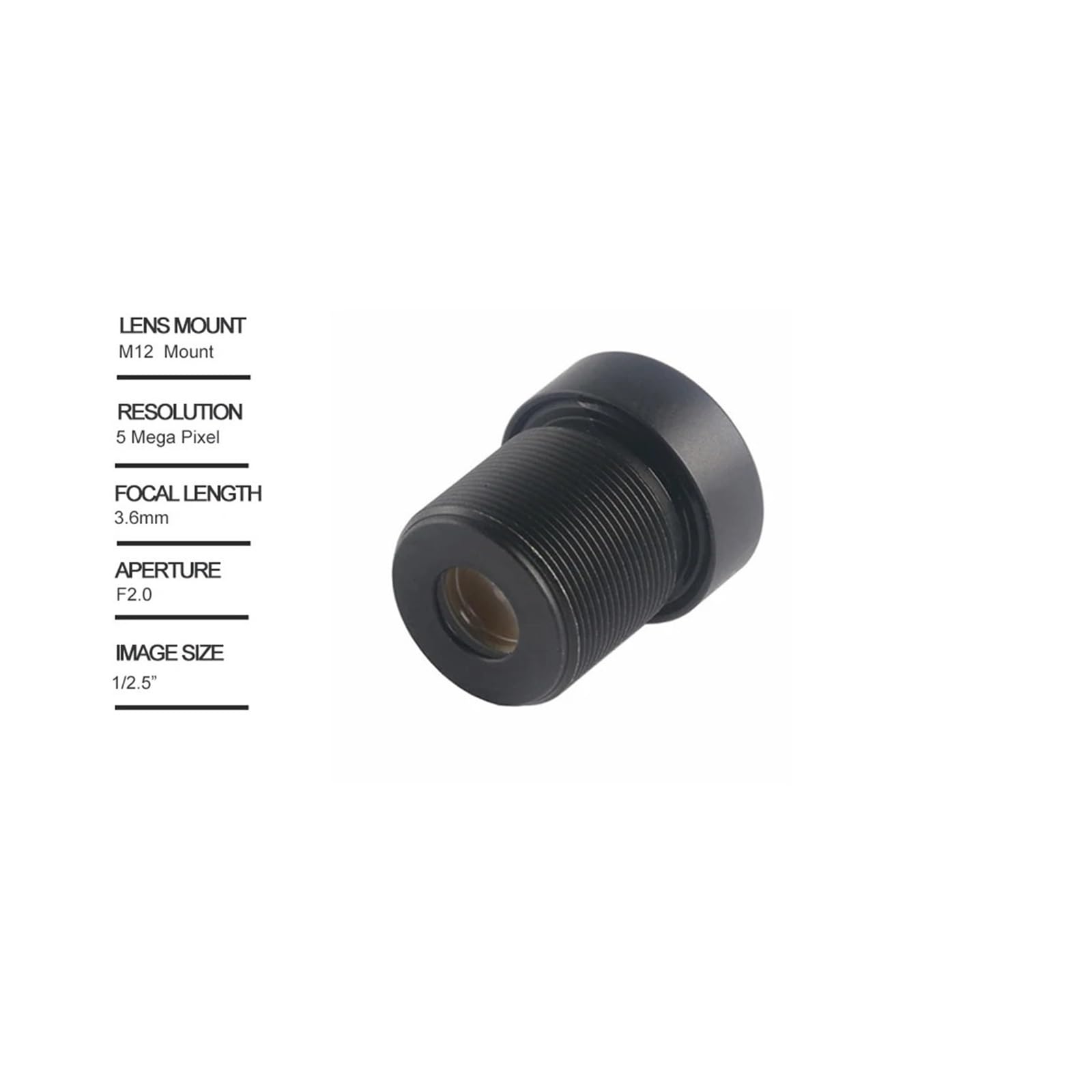 5Megapixel CCTV Lens 3.6mm M12 Mount 1/2.5 inch 110 Wide Angle for HD 1080P/4MP/5MP Camera IP Cameras, WANGZC001