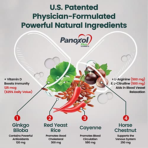 Panoxol Plus Blood Pressure Supplements With Vitamin D - Blood Pressure Support, Nitric Oxide Supplement - Gmo-Free, Us-Patented - 90 Capsules X 12 Packs #TOP4