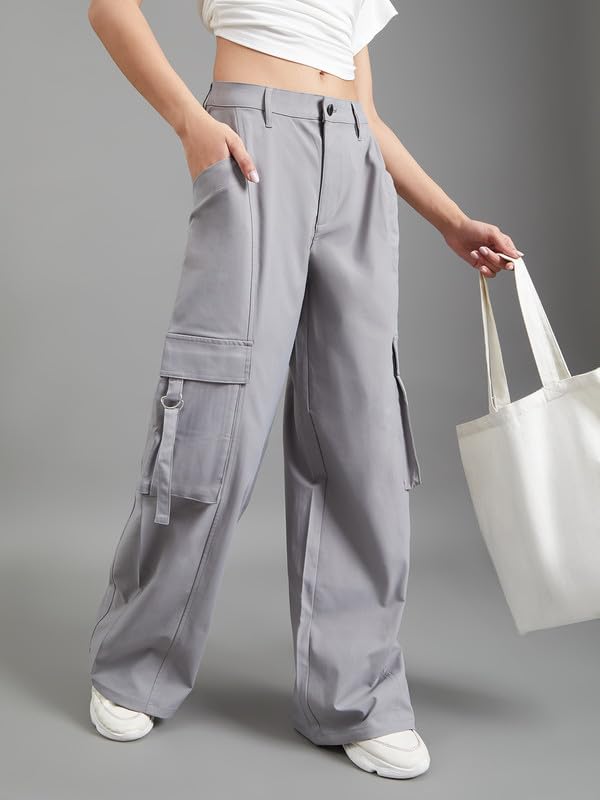 Image of GO COLORS Mostlysane Collection Polyester Cargo Pant for Women | Lightweight, Mid Rise, 4 Pockets