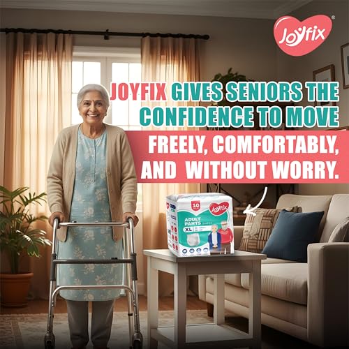 Image of JOYFIX Adult Diapers | Pant Style | Waist Size 96-150 cm (38 inch-59 inch) | Extra Large | Pack of 5 | Odour lock | Anti-Bacterial Absorbent - XL (50 Pieces)