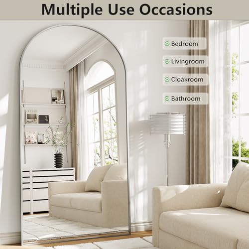 Image of Oversized Full Length Mirror, 35 inchx78 inch Large Arched Floor Mirror Full Length with Stand, Room Decor Big Full Body Mirror with HD Tempered Glass Aluminum Frame for Bedroom Living Room, Silver