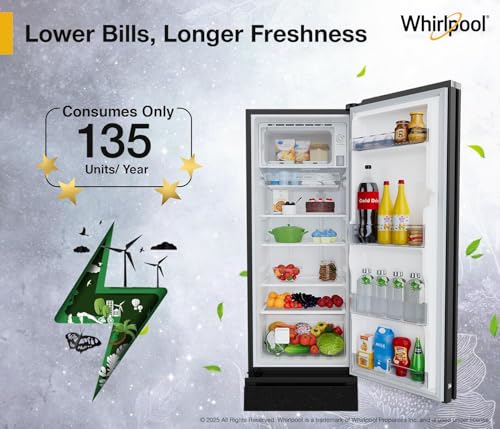 Image of Whirlpool 207 L 5 Star Icemagic Pro Inverter Glass Door Direct-Cool Single Door Refrigerator (230 IMPRO GD ROY 5S Inv CRYSTAL BLACK, Base Stand with Drawer)