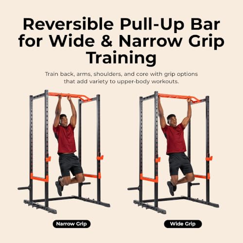 Sunny Health & Fitness Full Size Power Cage for Home Gym Training | Squats, Presses & Pull-Ups, Reversible Pull-Up Bar, Numbered Heights, 6 Band Pegs, Plate Storage, 2130 lb Rack - image 6
