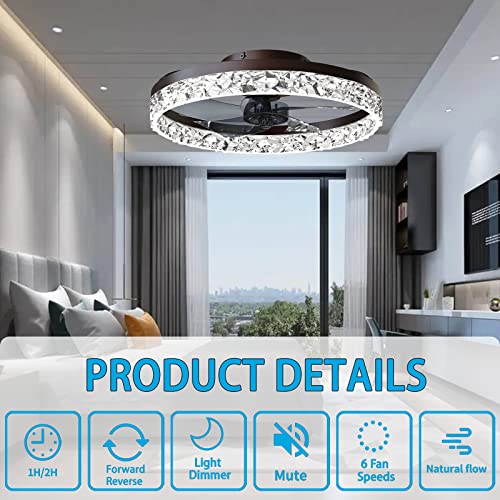 Ceviept Ceiling Fan With Lights, Semi Flush Mount Low Profile Fan Light Led, Remote Control Dimming 6-Level Wind Speed With Hidden Blades(Brown) #TOP5