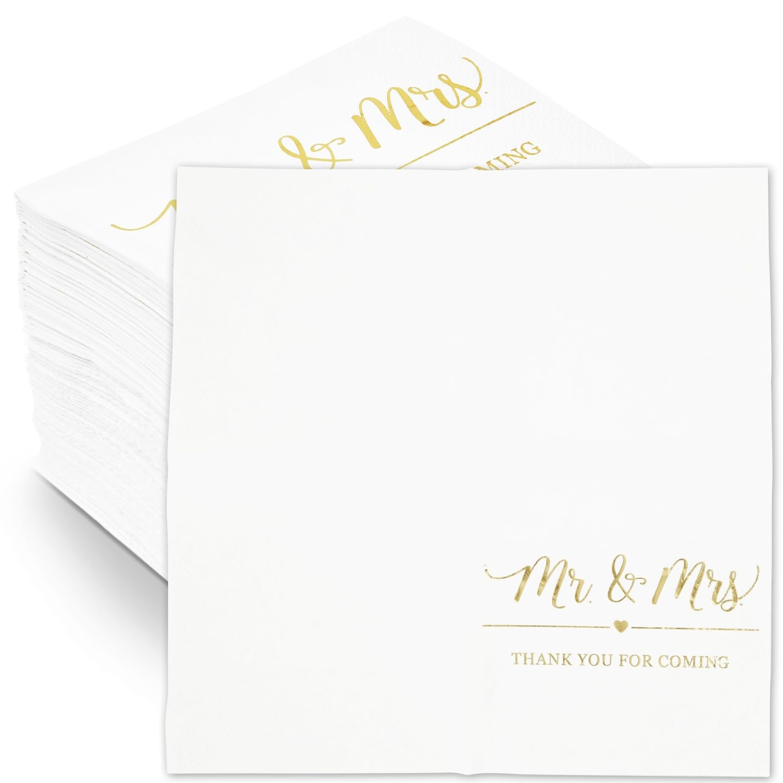 Serviettes de mariage haut de gamme blanches et or de 12,7 cm en ouate 3 plis