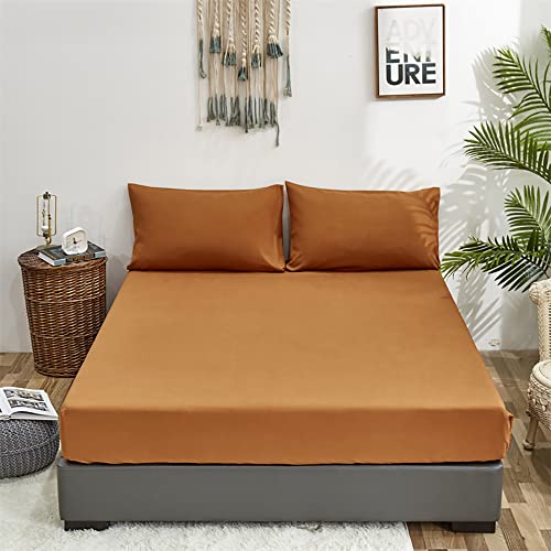 Karever Pumpkin Color Bed Sheet Set Autumn Orange 4 Pieces Bedding Sheet Set 1 Fitted Sheet 1 Flat Sheet With 2 Pillowcases Queen Size Women Men Bed Caramel Sheet Sets #TOP8
